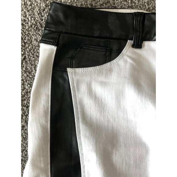 White Skinny Jeans with Black Faux Leather Trim - Picture 9 of 13